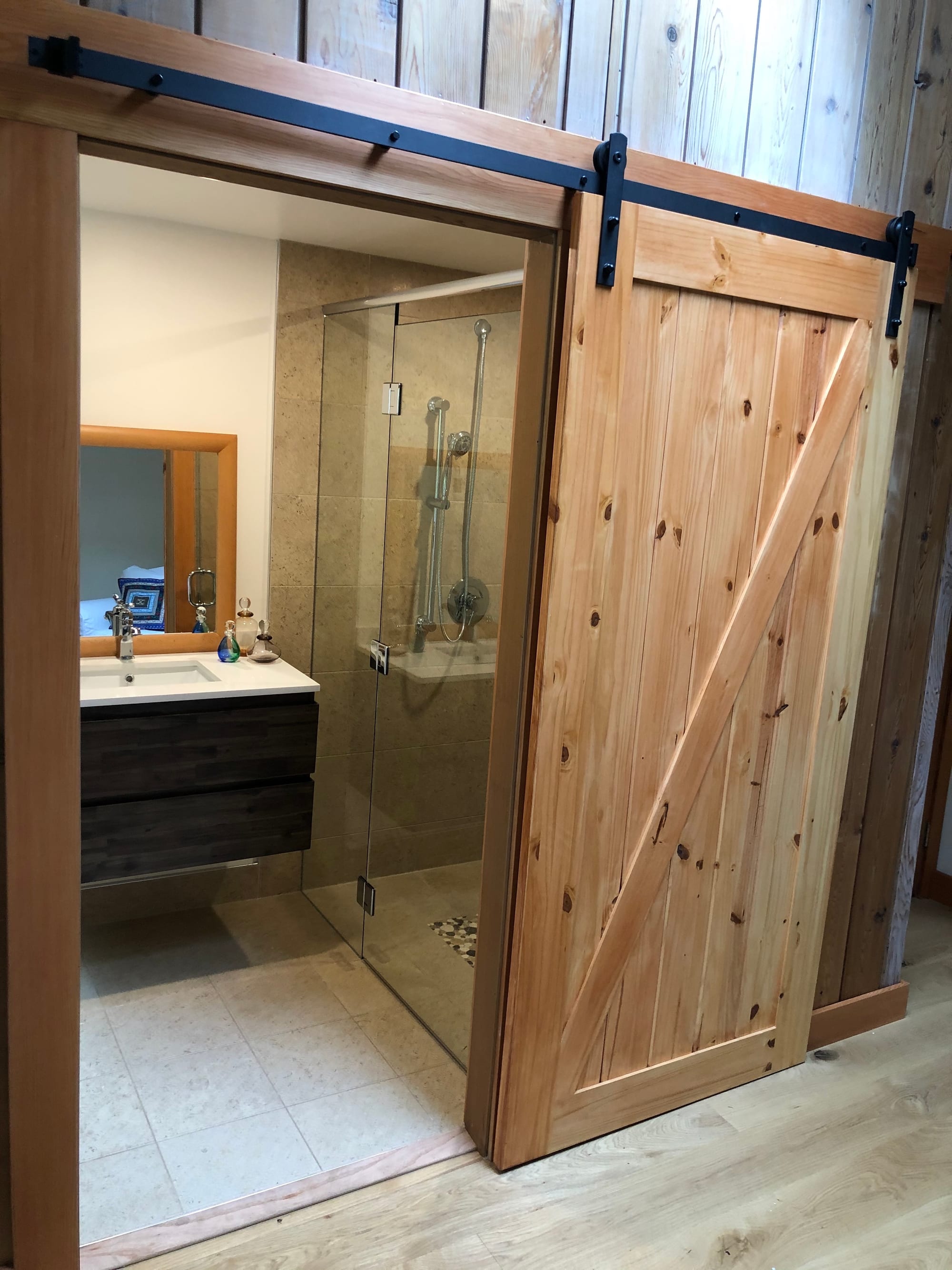 Guest suite — custom sliding wood door