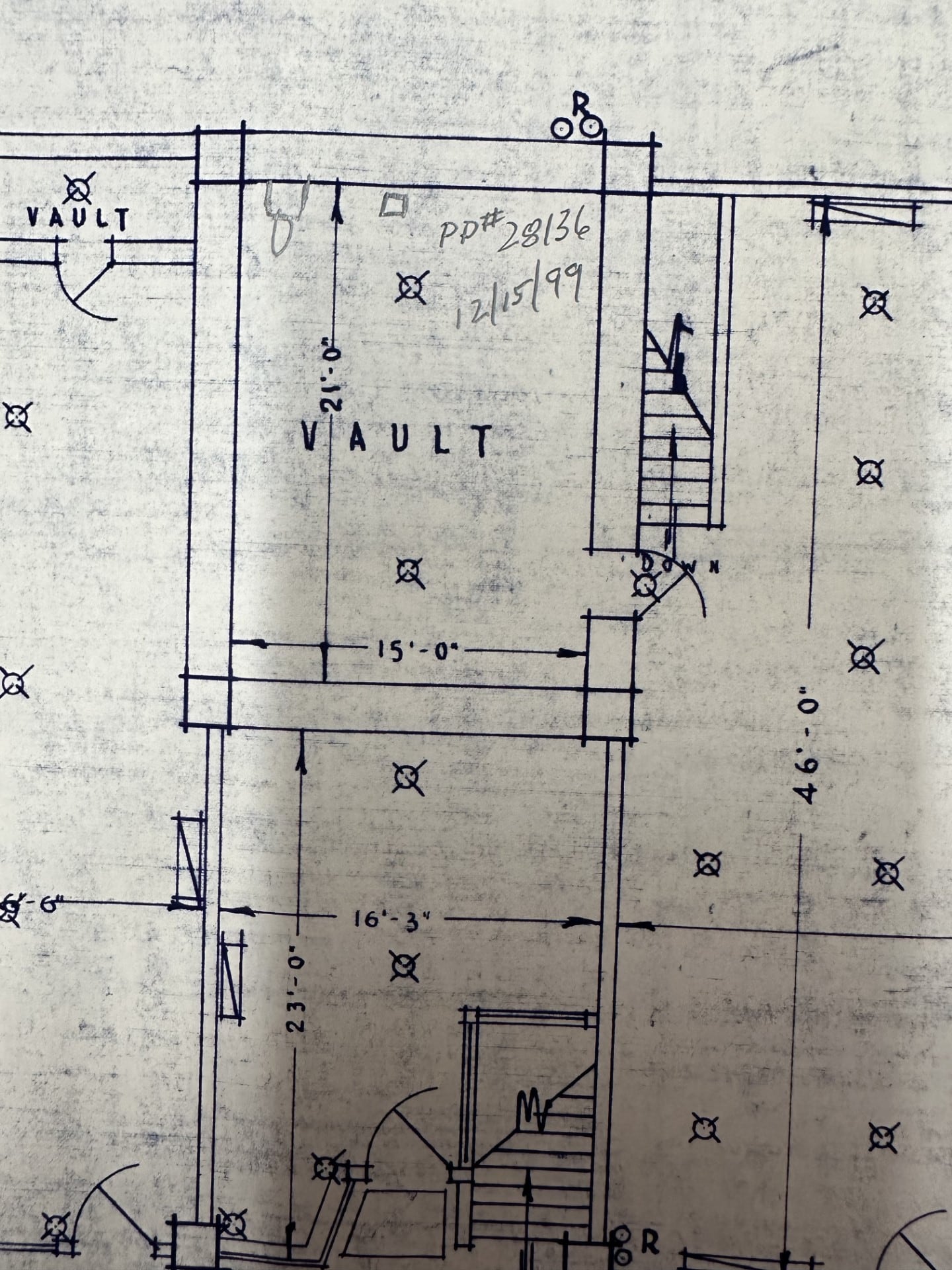 Existing building plan identifying the original bank vault