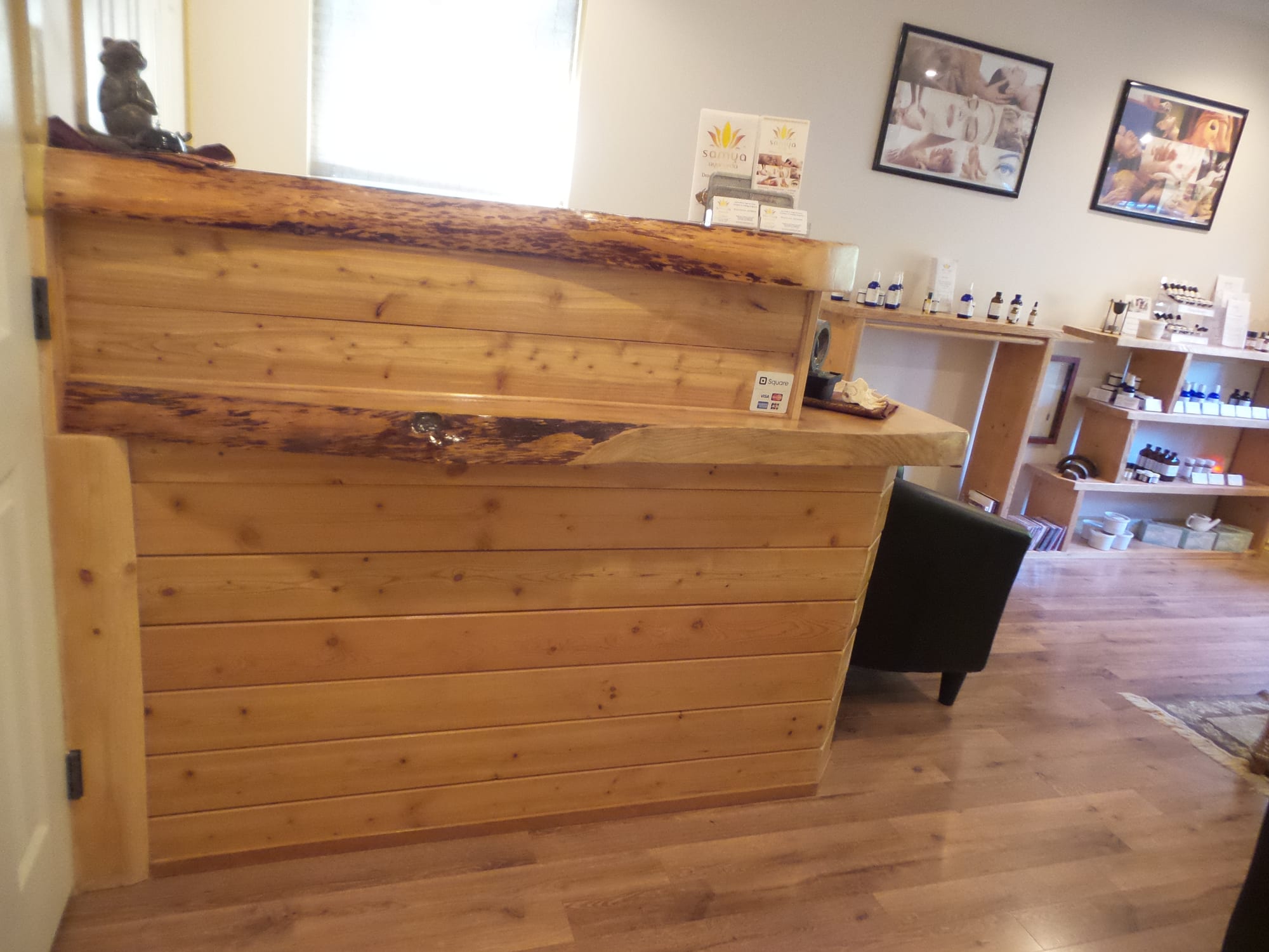 Custom cedar reception desk