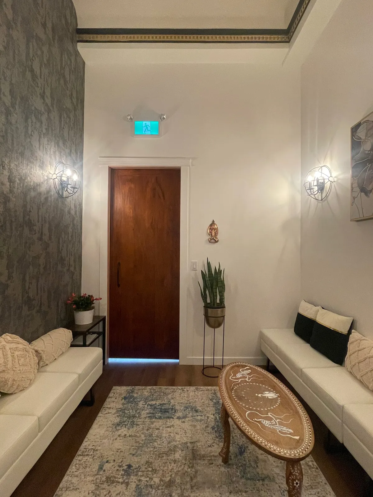 Commercial renovation — completed waiting area with custom details