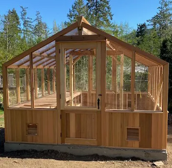 Custom cedar greenhouse — exterior