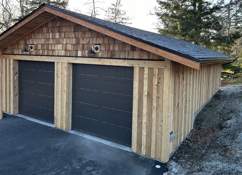 Custom cedar garage — exterior