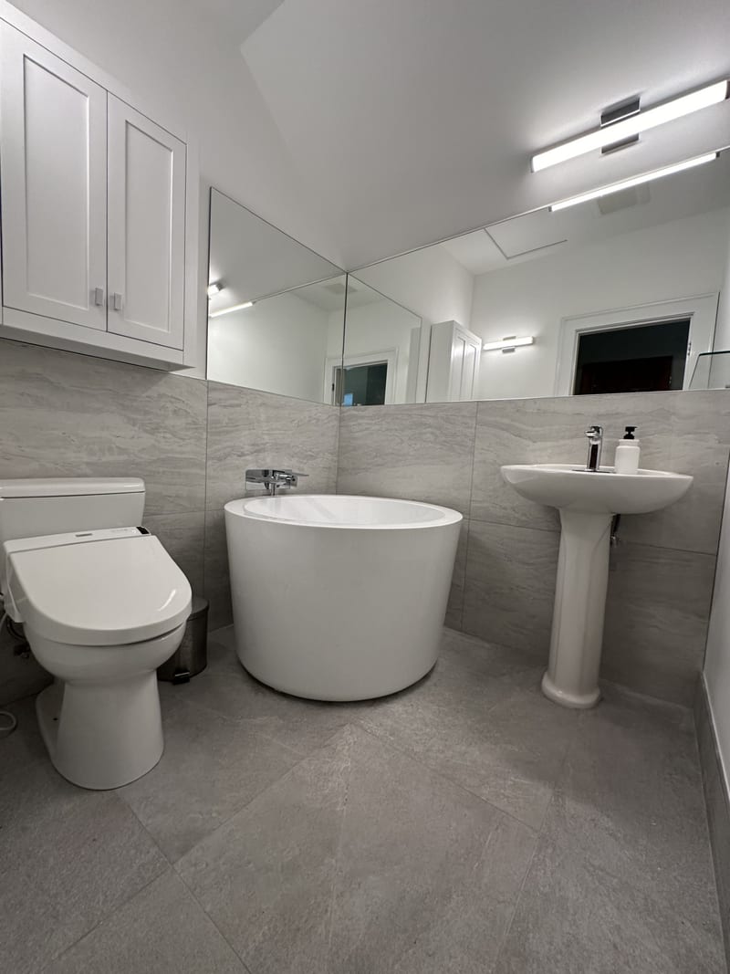 Freestanding tub and bathroom tile detail